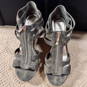 Women's Guess Olive Suede Zip-Up Wedges